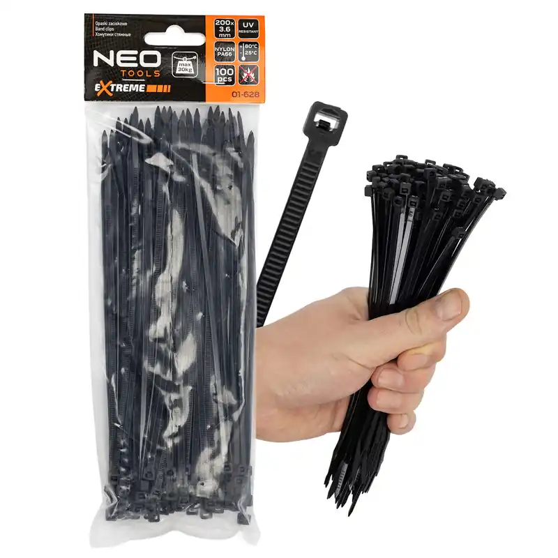 Autentyczny Opaski zaciskowe, zipki NEO-Tools Extreme 3,6 x 200 mm, 100 szt., czarne