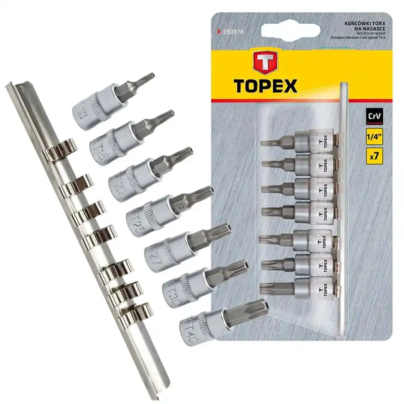 Końcówki Torx na nasadce 35 mm, na grzechotkę 1/4", zestaw 7 szt. Najlepsza cena