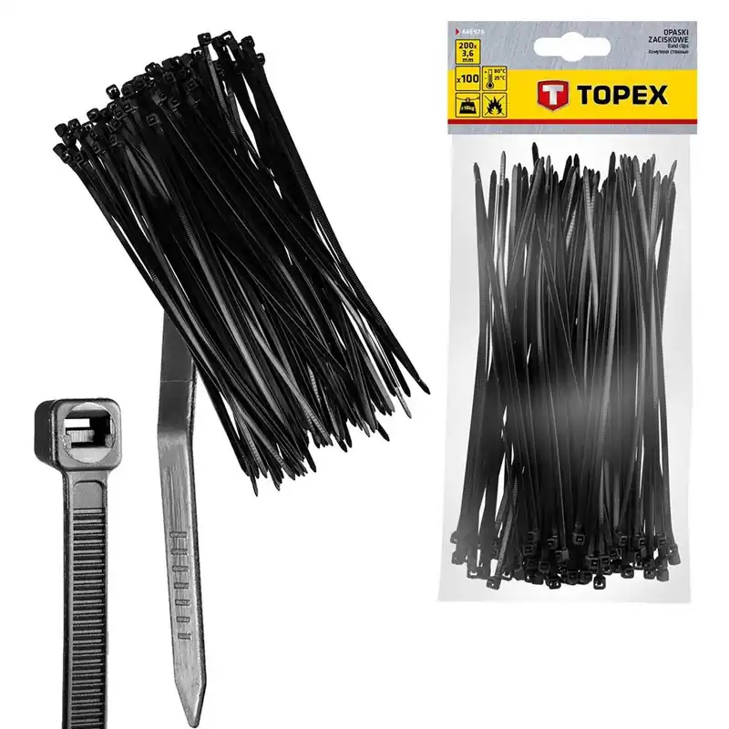 Oferta Opaski zaciskowe, zipy, trytki Topex 3,6 x 200 mm, 100 szt., czarne