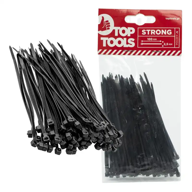 Nowość Opaski zaciskowe, Zipy, trytki Top Tools 2.5 x 100 mm, 100 szt., czarne