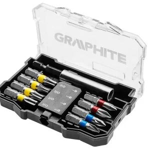 Ekspresowa dostawa Zestaw bitów Graphite, Stal S2, PH1, PH2, PZ1, PZ2, TX15, TX20, TX25, TX30, 25 mm