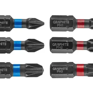 Autentyczny Bity udarowe Graphite S2, PH1, PH2, PH3, PZ1, PZ2, PZ3, 25 mm