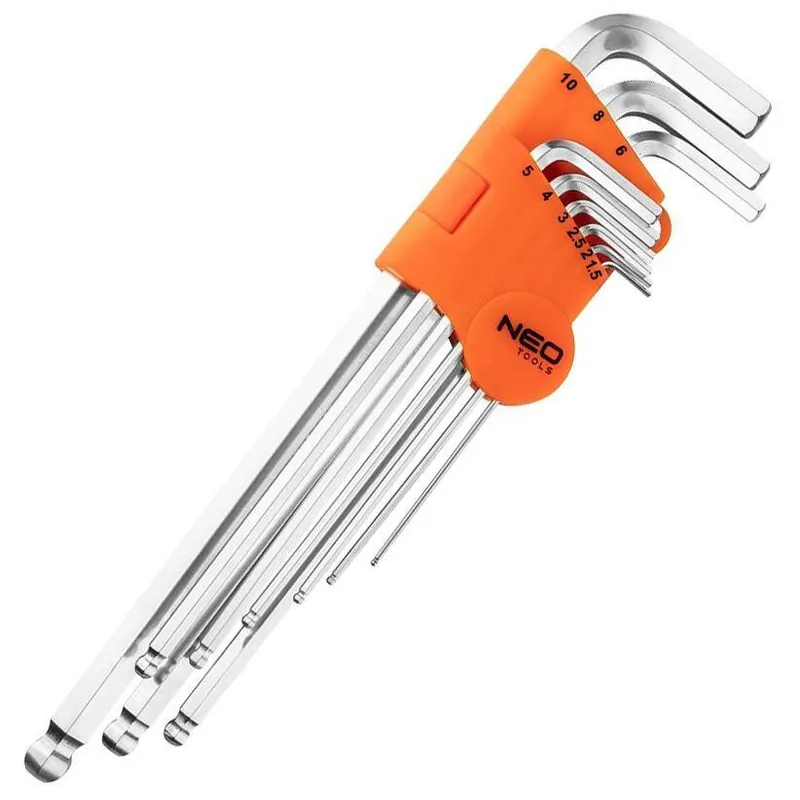 Autentyczny Klucze sześciokątne NEO Tools z końcówką kulistą, zestaw 9 szt, z magnesem