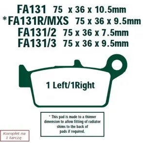EBC KLOCKI HAMULCOWE MOTO EBCFA131TT HONDA XR 250 (96-04)/ XLR 250 (91-)/ CRM 250 (94-96)/ CR 80 (96-02) Premium