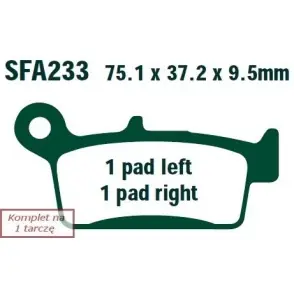 EBC Klocki Hamulcowe Motocyklowe EBCSFA233 KYMCO SNIPER 50 DD (94-96) Bezpieczna płatność